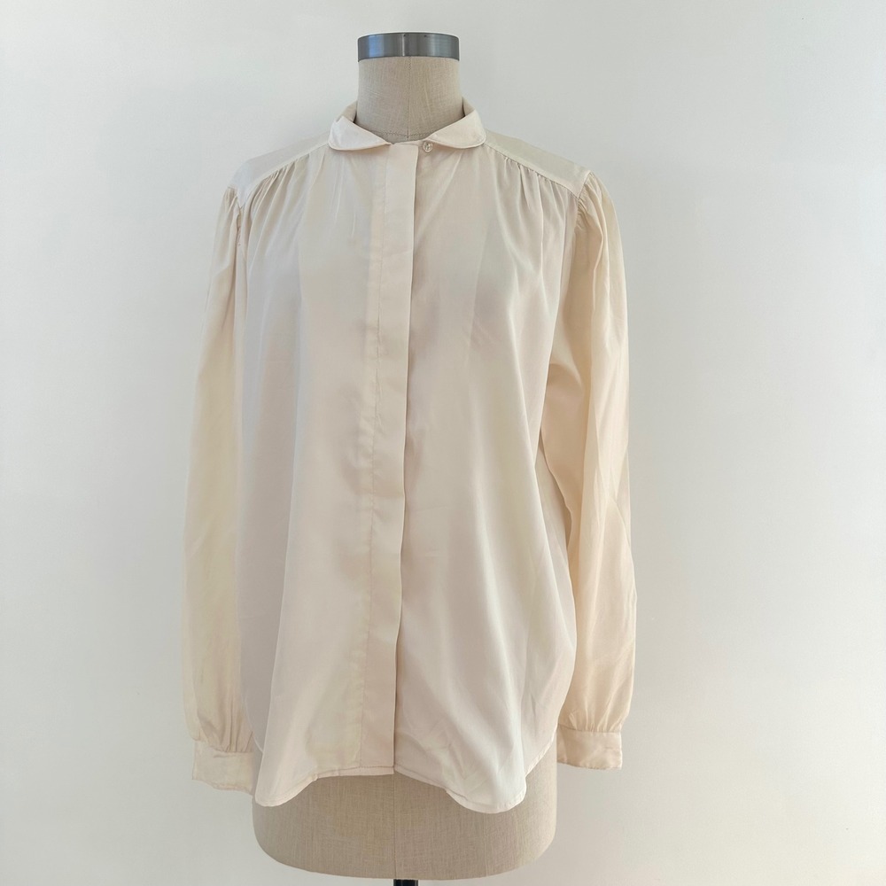 Classic Directions Vintage Cream Long Sleeve Collared Button Up Blouse Size 14‎